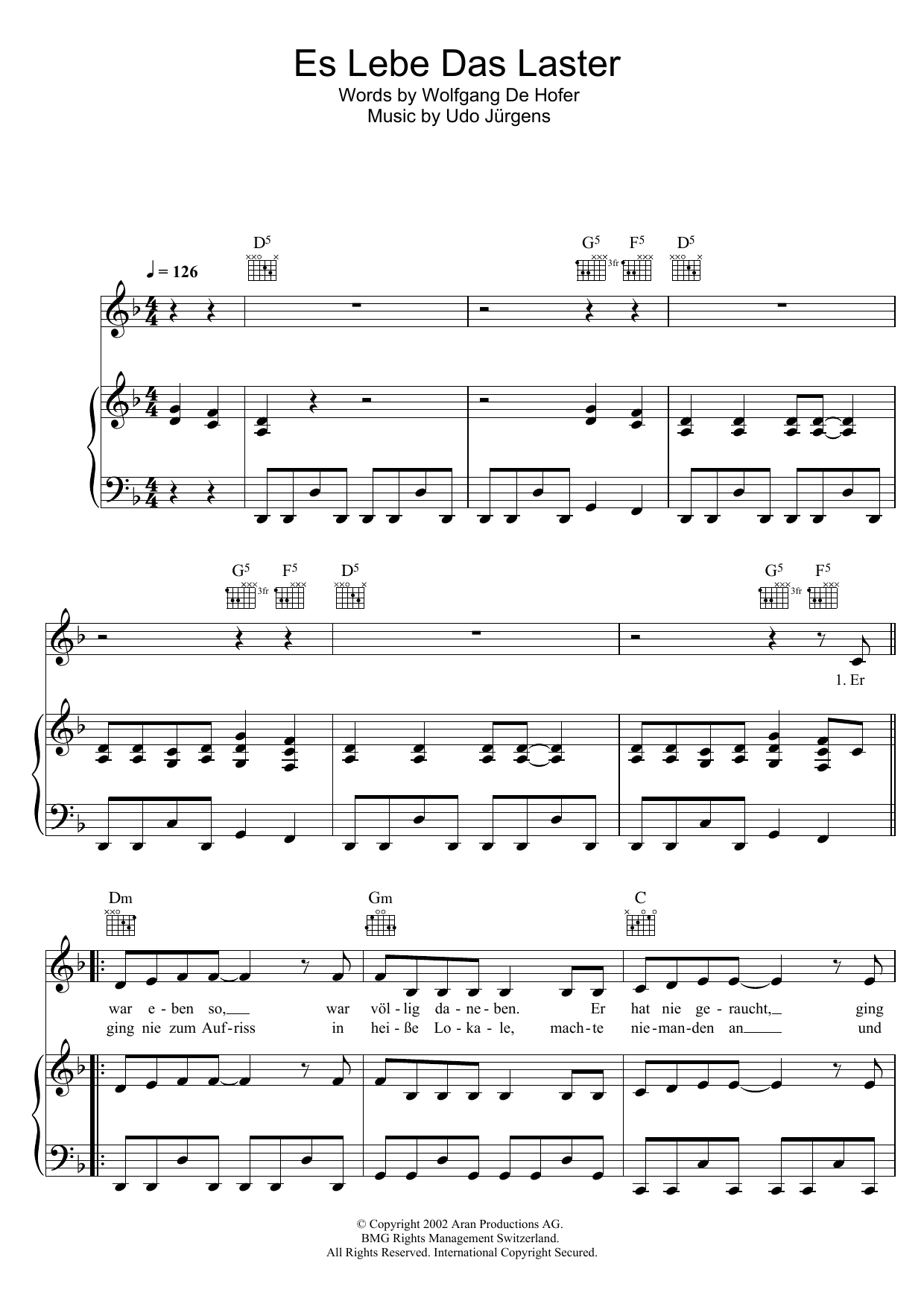 Download Udo Jürgens Es Lebe Das Laster Sheet Music and learn how to play Piano, Vocal & Guitar (Right-Hand Melody) PDF digital score in minutes