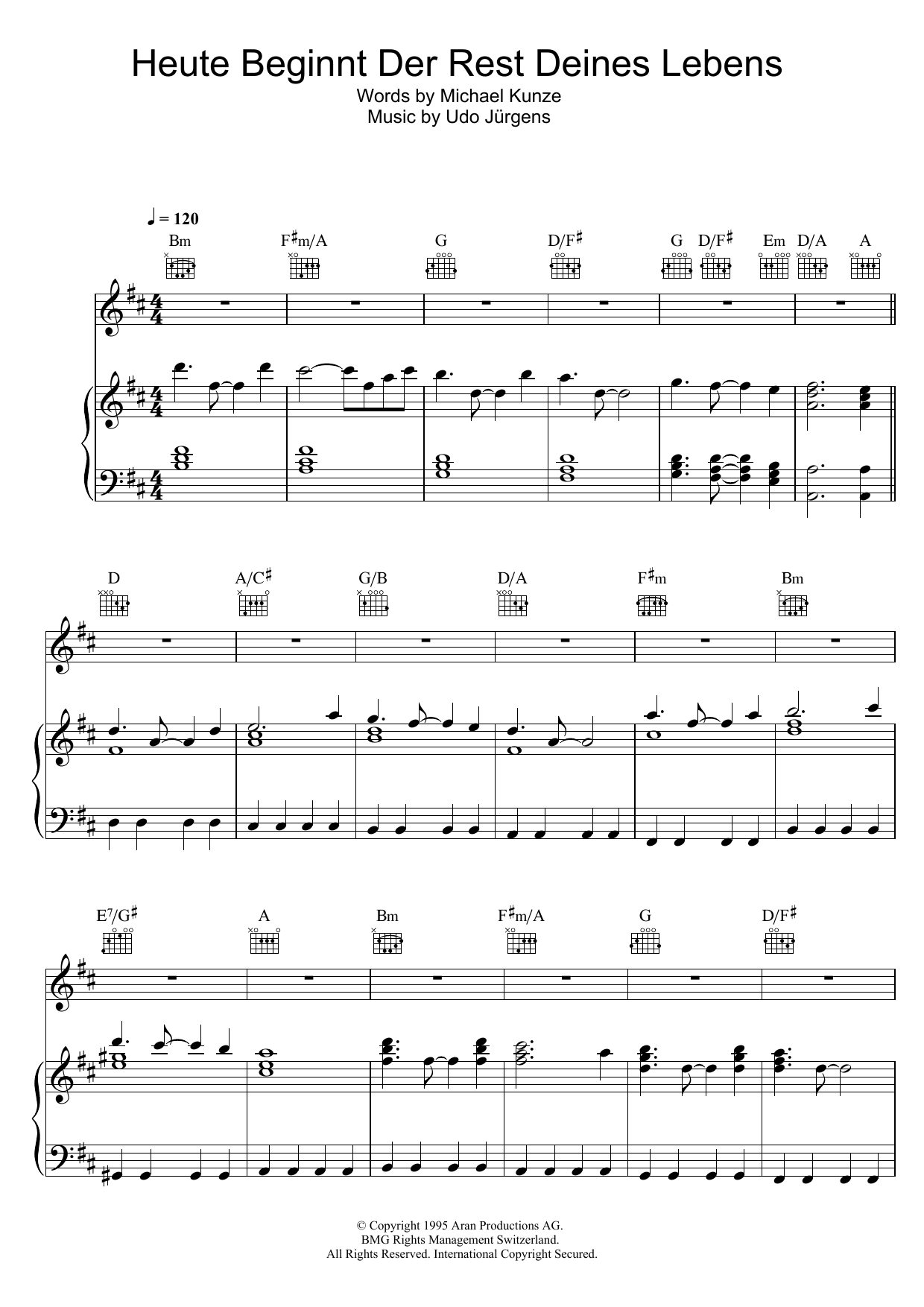 Download Udo Jürgens Heute Beginnt Der Rest Deines Lebens Sheet Music and learn how to play Piano, Vocal & Guitar (Right-Hand Melody) PDF digital score in minutes