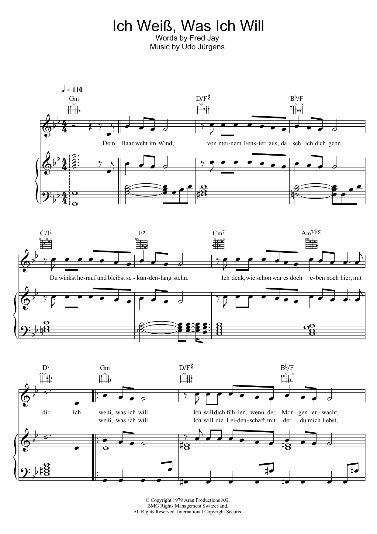 Download Udo Jürgens Ich Weiß, Was Ich Will Sheet Music and learn how to play Piano, Vocal & Guitar (Right-Hand Melody) PDF digital score in minutes