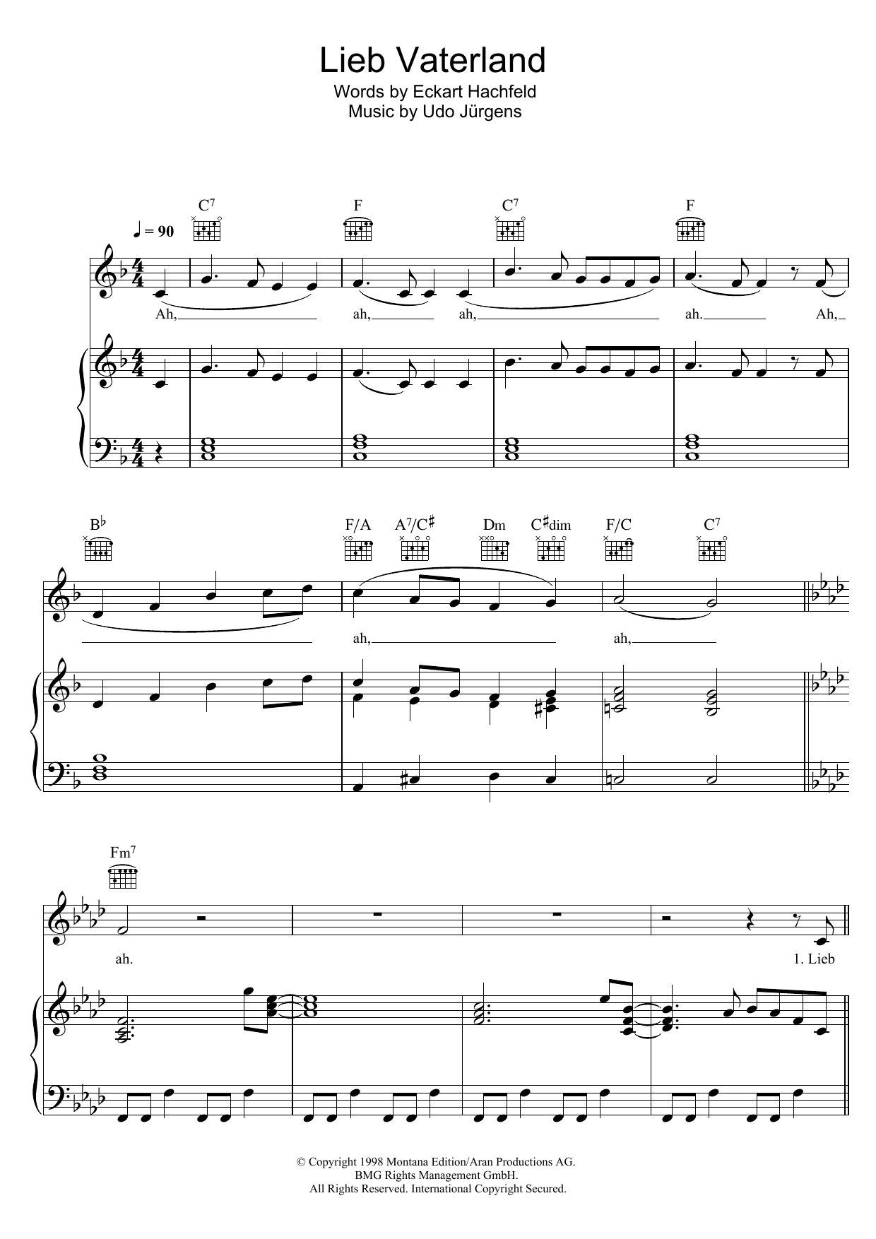 Download Udo Jürgens Lieb Vaterland Sheet Music and learn how to play Piano, Vocal & Guitar (Right-Hand Melody) PDF digital score in minutes