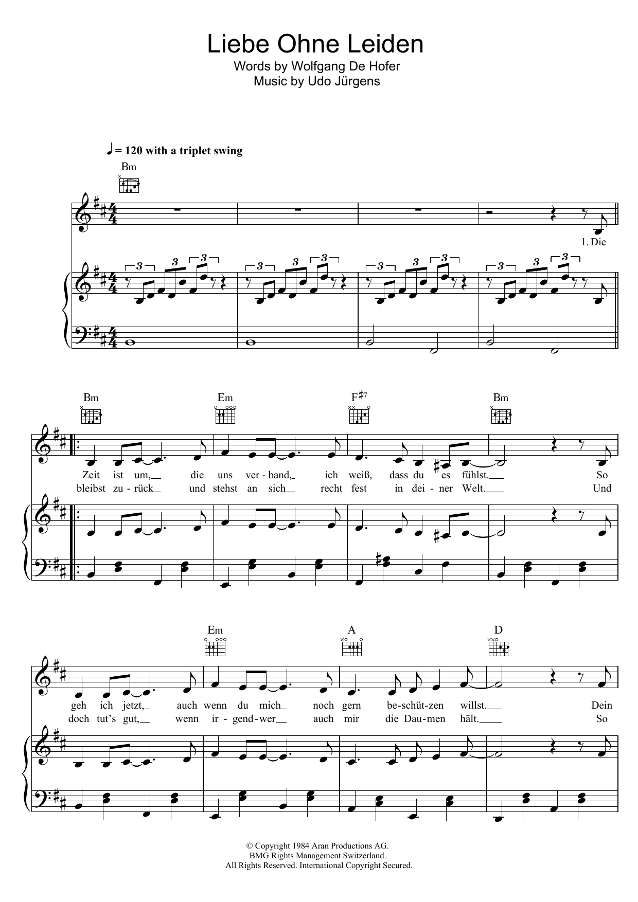 Download Udo Jürgens Liebe Ohne Leiden Sheet Music and learn how to play Piano, Vocal & Guitar (Right-Hand Melody) PDF digital score in minutes