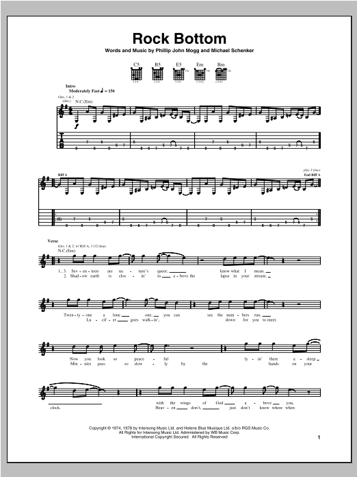 Download UFO Rock Bottom Sheet Music and learn how to play Guitar Tab PDF digital score in minutes