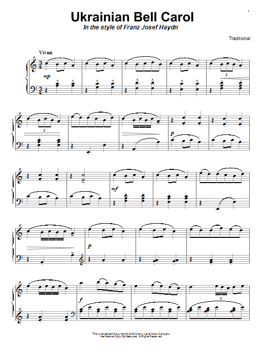 Download Traditional Ukrainian Bell Carol (in the style of Haydn) Sheet Music and learn how to play Piano PDF digital score in minutes