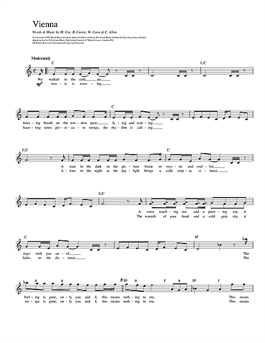 Download Ultravox Vienna Sheet Music and learn how to play Keyboard PDF digital score in minutes