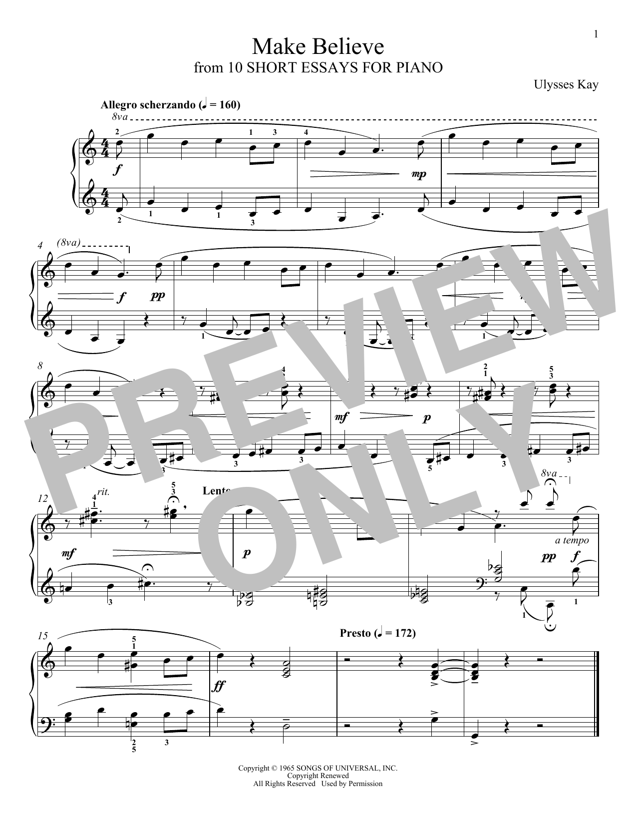 Download Ulysses Kay Make Believe Sheet Music and learn how to play Piano Solo PDF digital score in minutes