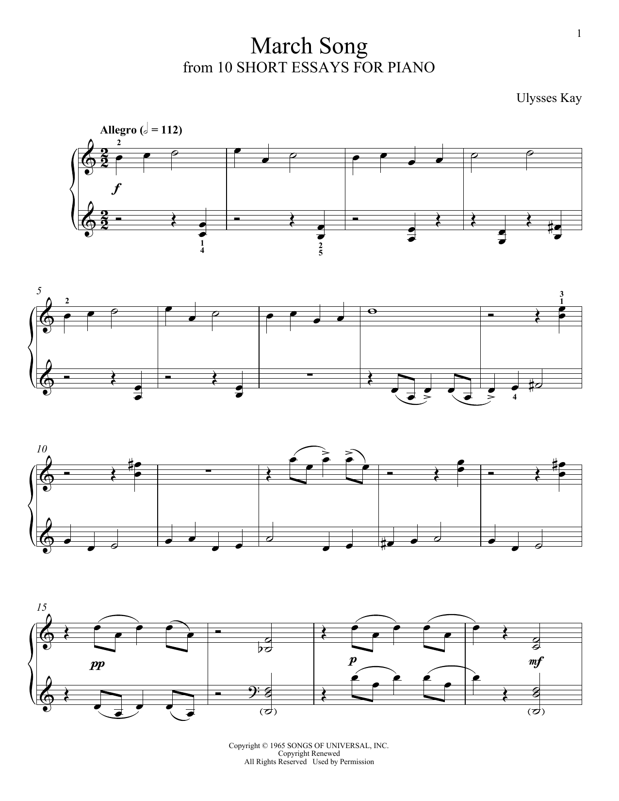 Download Ulysses Kay March Song Sheet Music and learn how to play Piano Solo PDF digital score in minutes