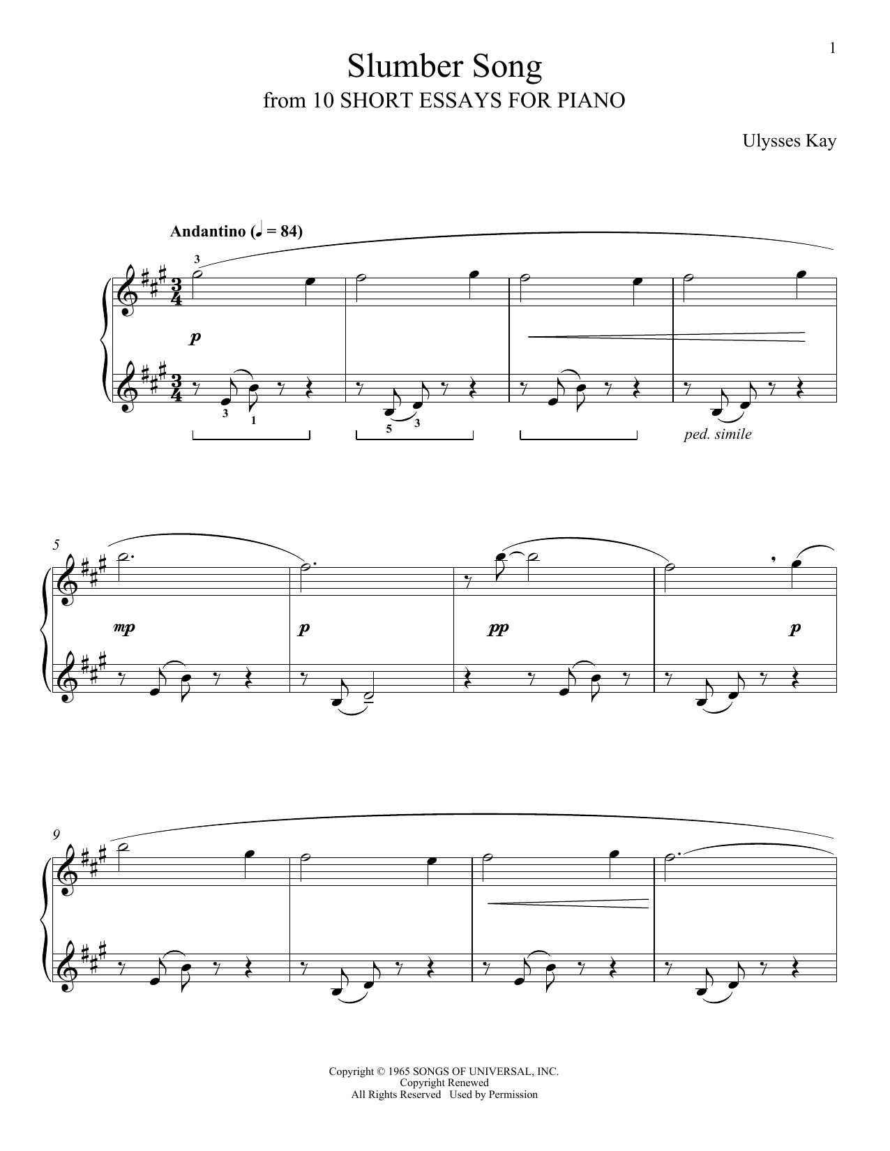 Download Ulysses Kay Slumber Song Sheet Music and learn how to play Piano Solo PDF digital score in minutes