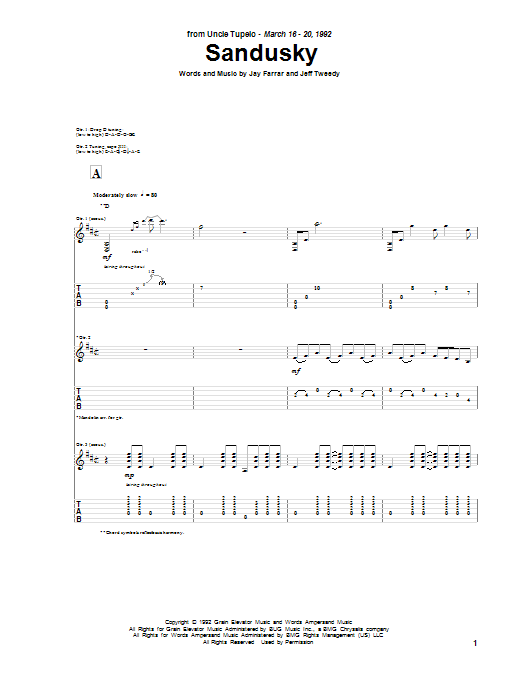 Download Uncle Tupelo Sandusky Sheet Music and learn how to play Guitar Tab PDF digital score in minutes