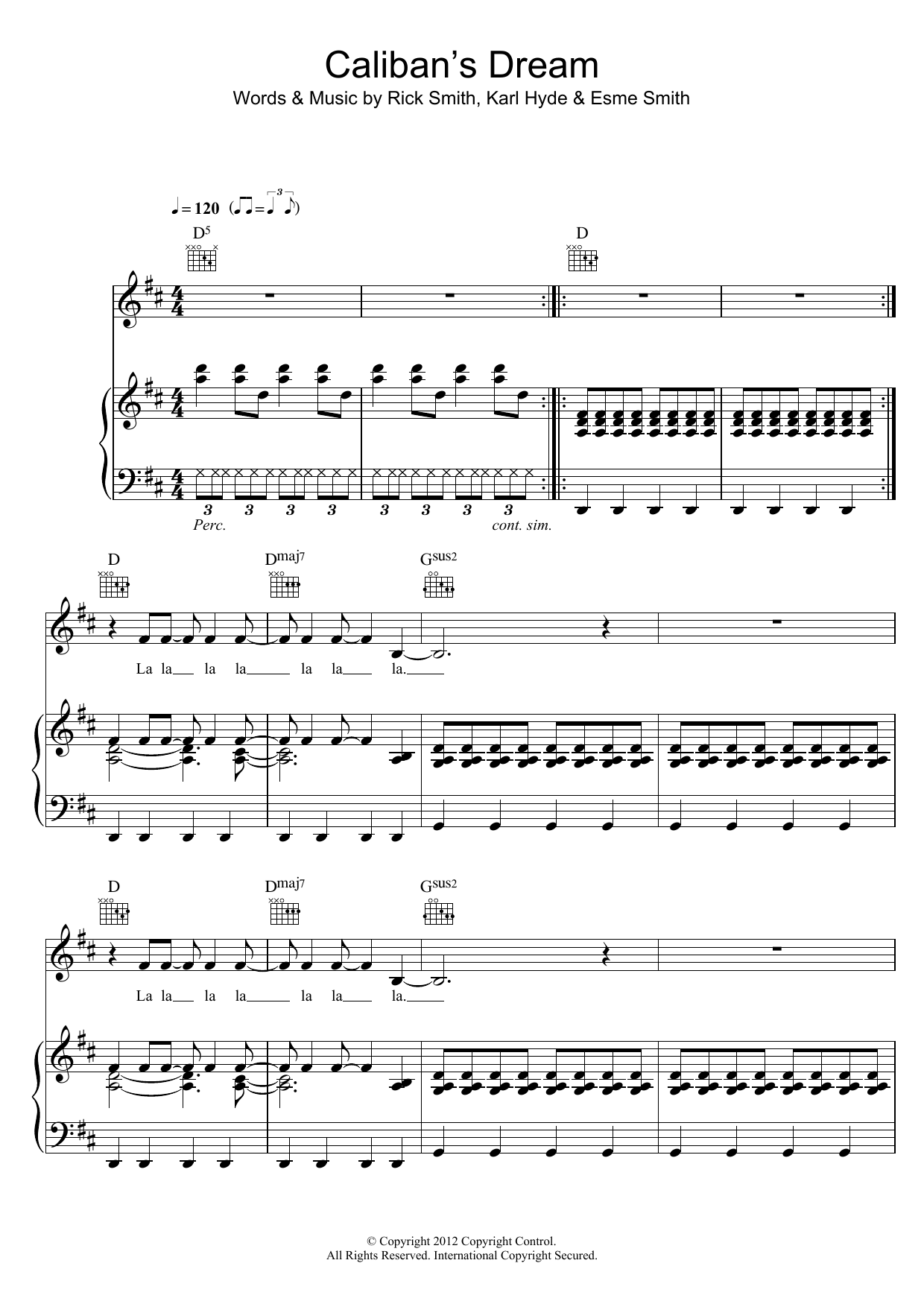 Download Underworld Caliban's Dream Sheet Music and learn how to play Piano, Vocal & Guitar (Right-Hand Melody) PDF digital score in minutes