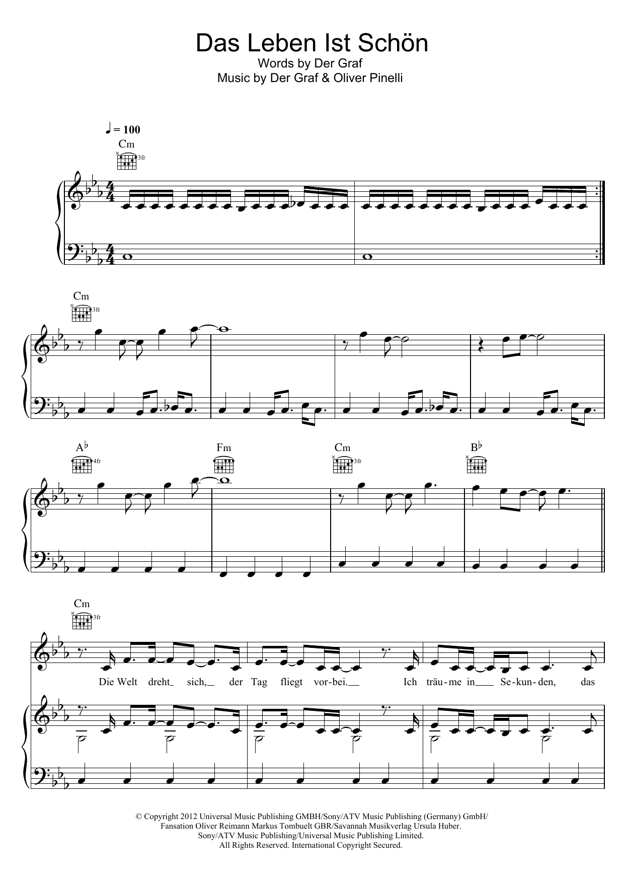 Download Unheilig Das Leben Ist Schön Sheet Music and learn how to play Piano, Vocal & Guitar (Right-Hand Melody) PDF digital score in minutes