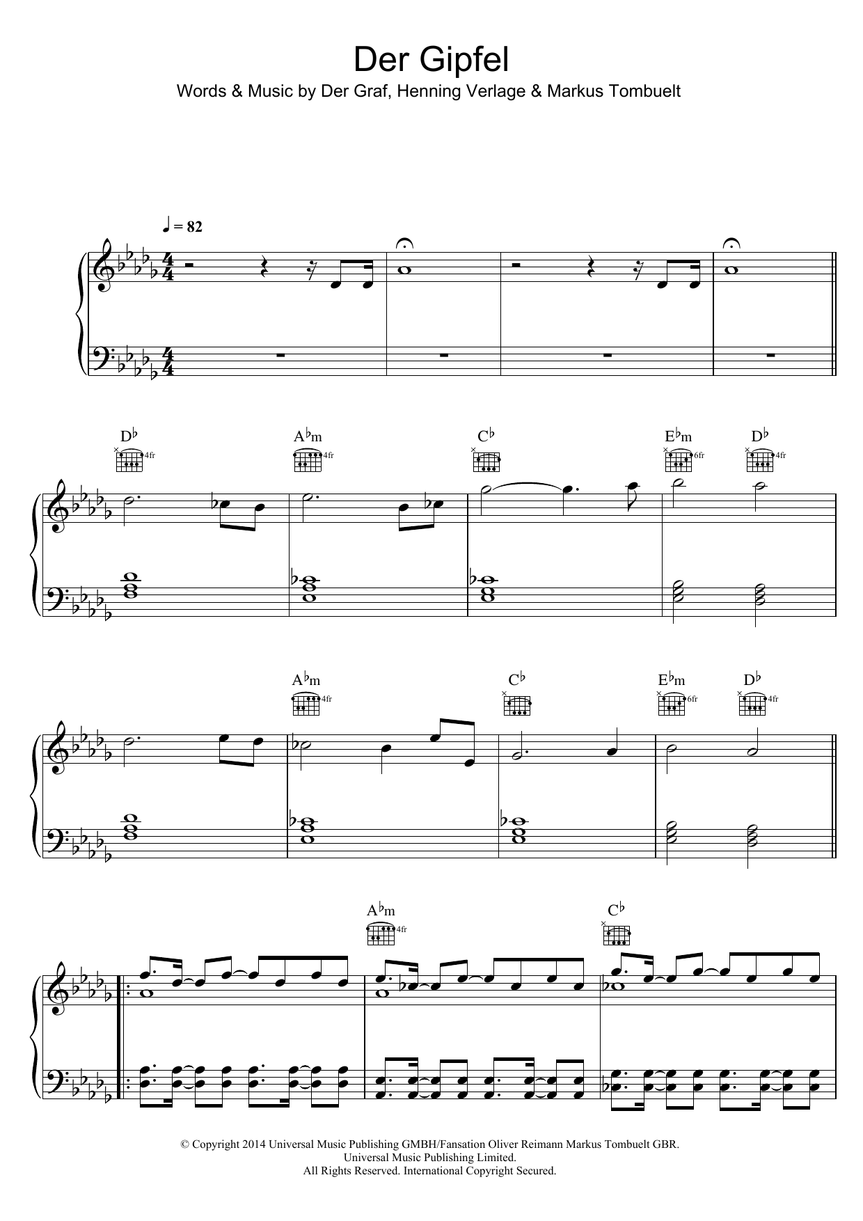 Download Unheilig Der Gipfel Sheet Music and learn how to play Piano, Vocal & Guitar (Right-Hand Melody) PDF digital score in minutes