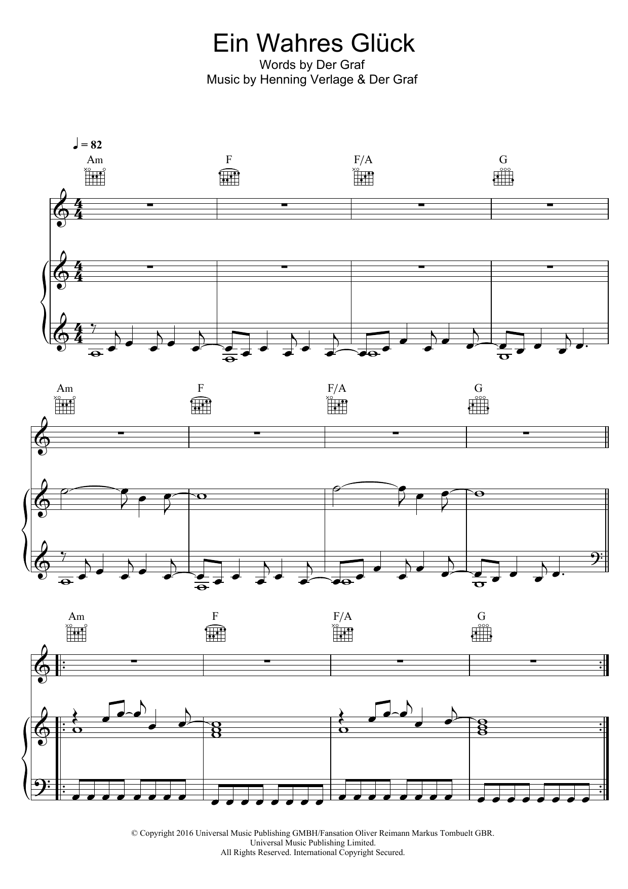 Download Unheilig Ein Wahres Glück Sheet Music and learn how to play Piano, Vocal & Guitar (Right-Hand Melody) PDF digital score in minutes