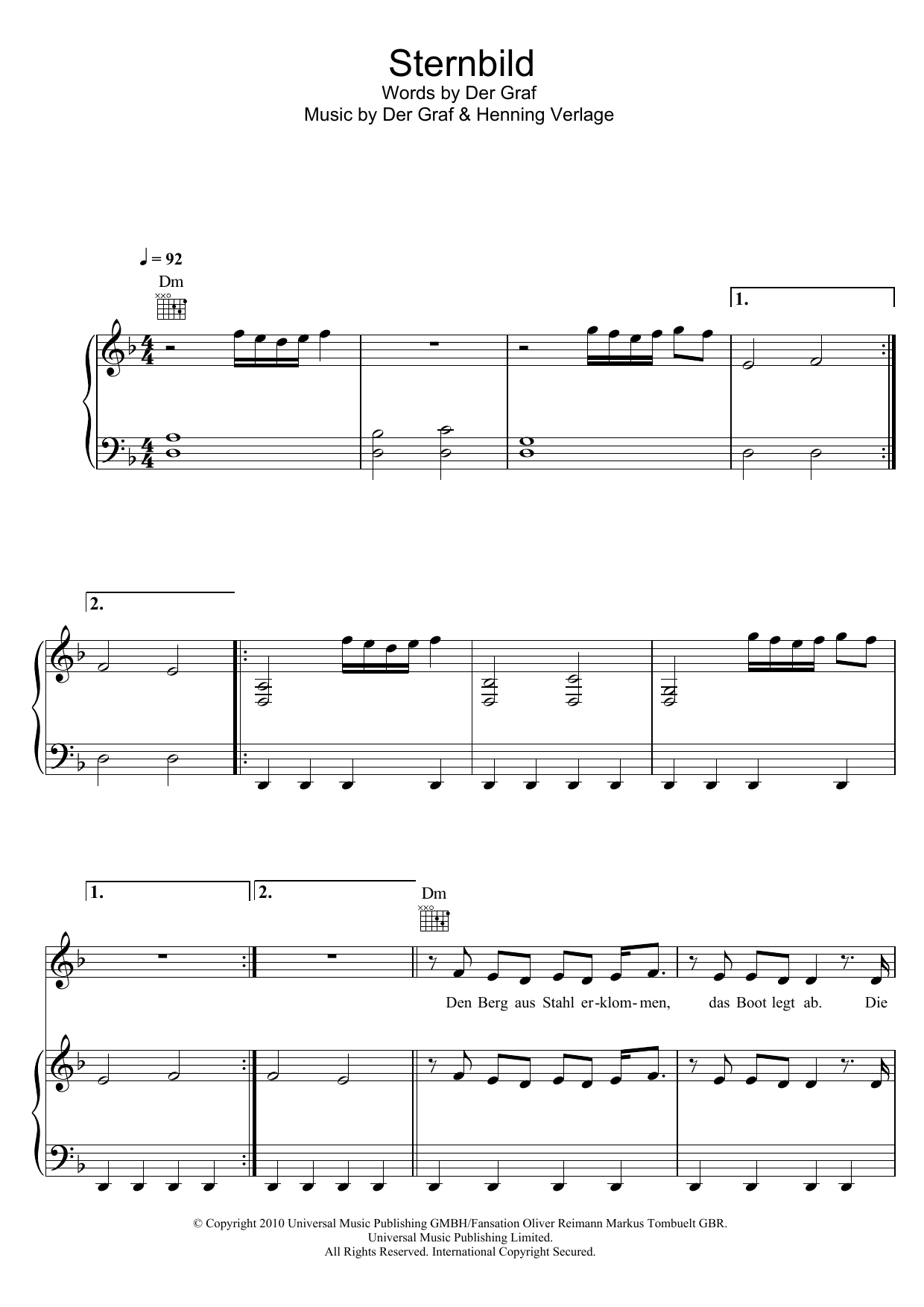 Download Unheilig Sternbild Sheet Music and learn how to play Piano, Vocal & Guitar (Right-Hand Melody) PDF digital score in minutes