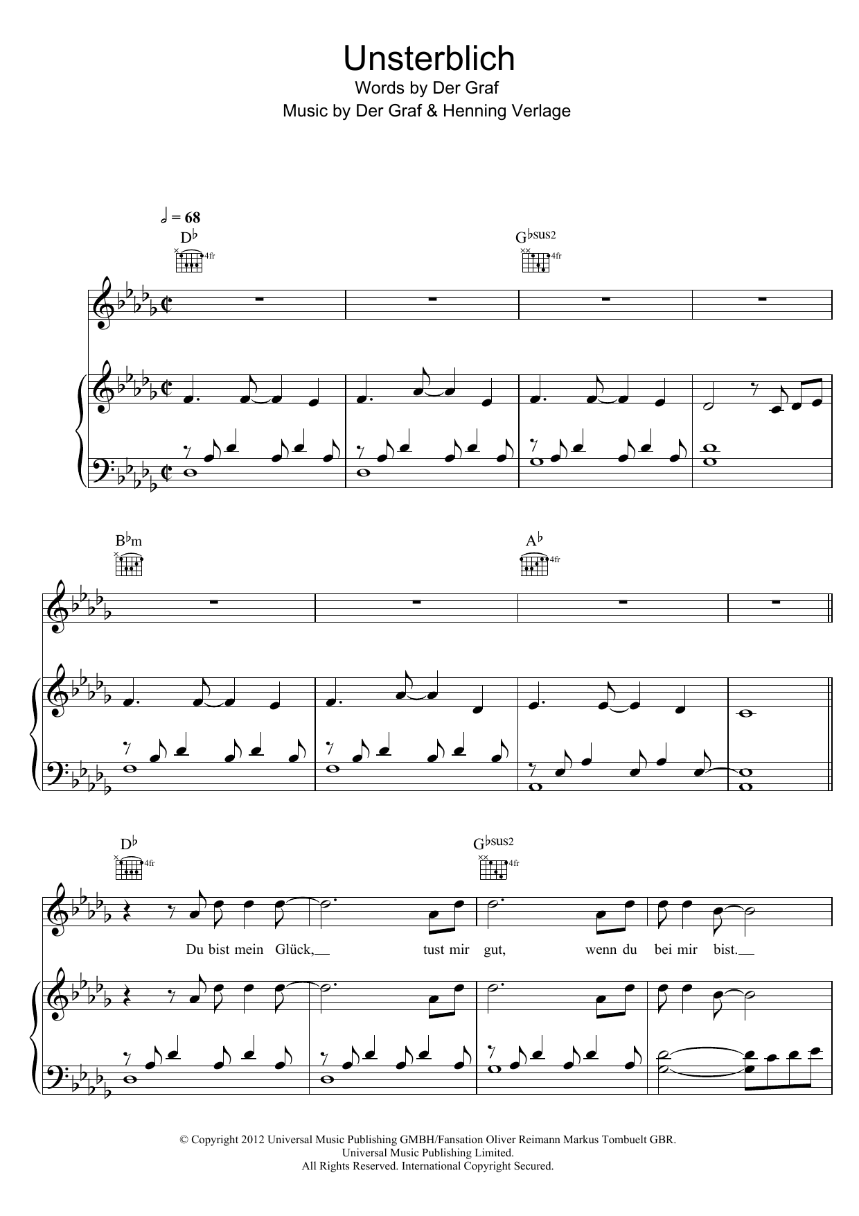 Download Unheilig Unsterblich Sheet Music and learn how to play Piano, Vocal & Guitar (Right-Hand Melody) PDF digital score in minutes