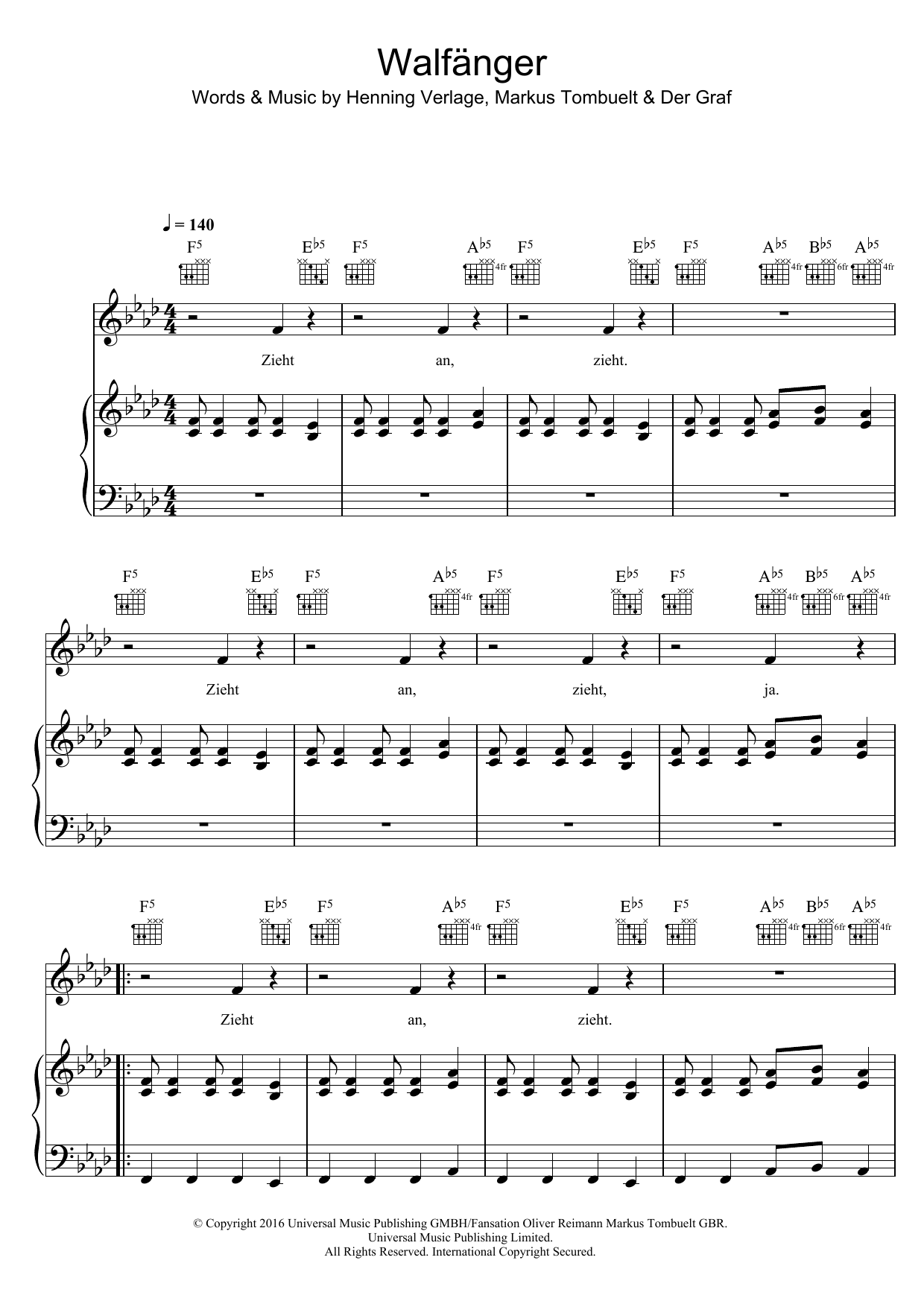 Download Unheilig Walfänger Sheet Music and learn how to play Piano, Vocal & Guitar (Right-Hand Melody) PDF digital score in minutes