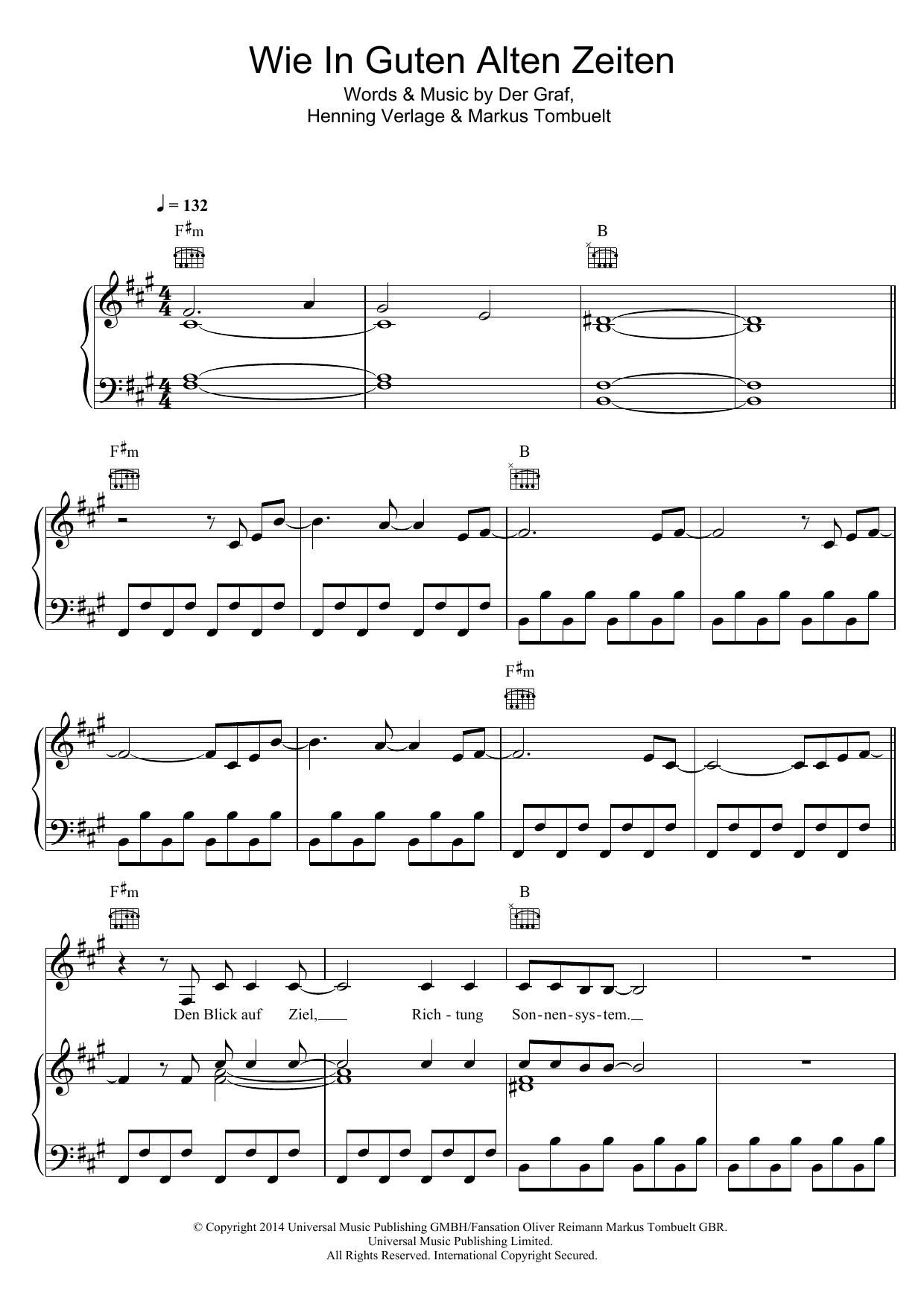 Download Unheilig Wie In Guten Alten Zeiten Sheet Music and learn how to play Piano, Vocal & Guitar (Right-Hand Melody) PDF digital score in minutes