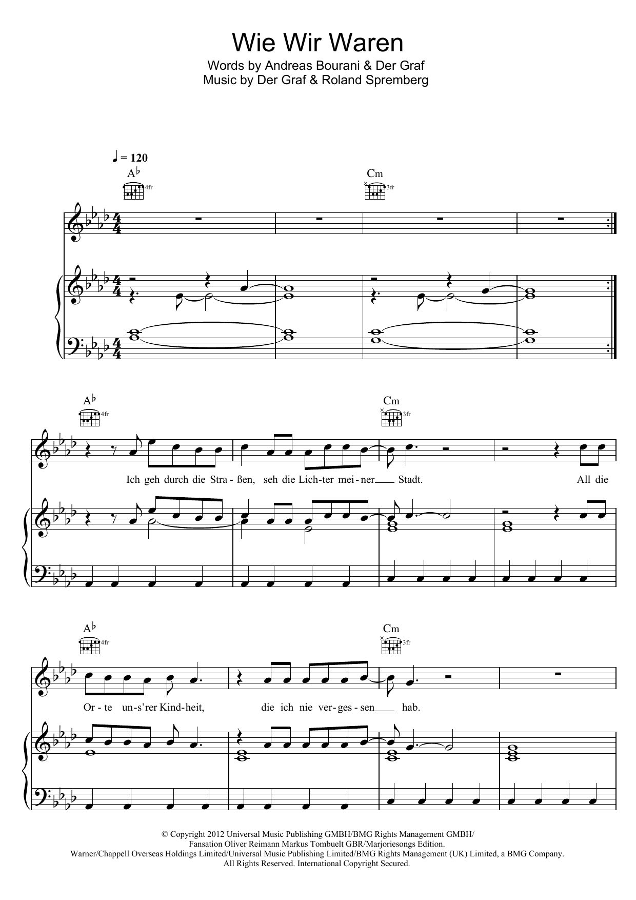 Download Unheilig Wie Wir Waren Sheet Music and learn how to play Piano, Vocal & Guitar (Right-Hand Melody) PDF digital score in minutes