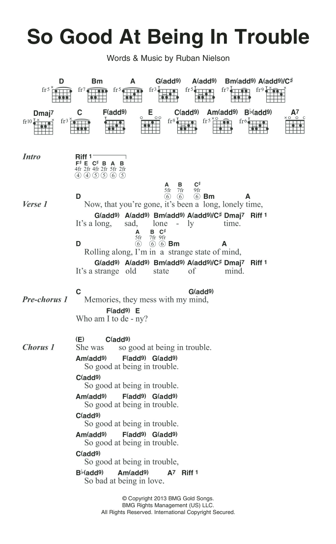 Download Unknown Mortal Orchestra So Good At Being In Trouble Sheet Music and learn how to play Lyrics & Chords PDF digital score in minutes