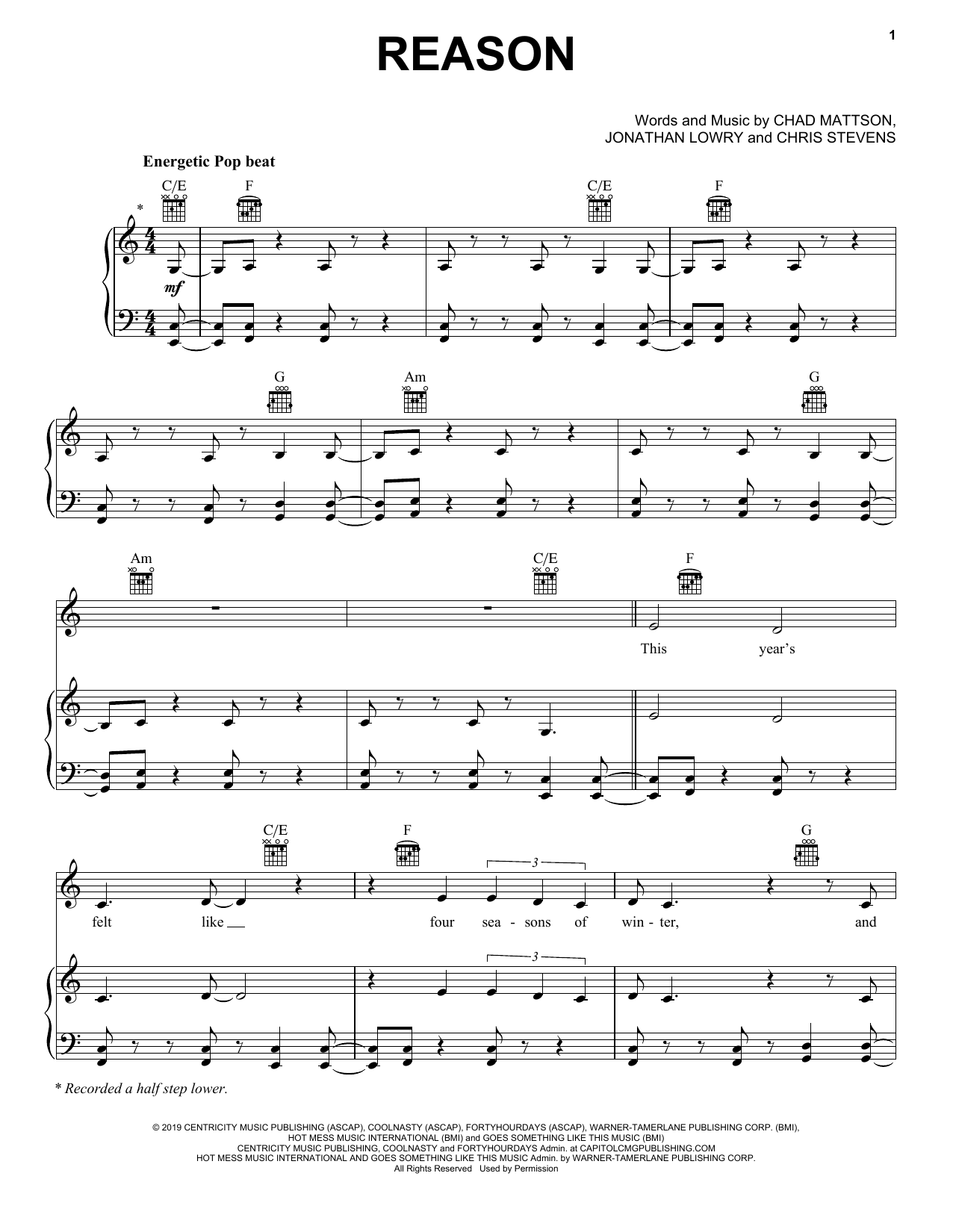 Download Unspoken Reason Sheet Music and learn how to play Piano, Vocal & Guitar Chords (Right-Hand Melody) PDF digital score in minutes