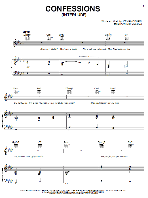Download Usher Confessions (Interlude) Sheet Music and learn how to play Piano, Vocal & Guitar (Right-Hand Melody) PDF digital score in minutes