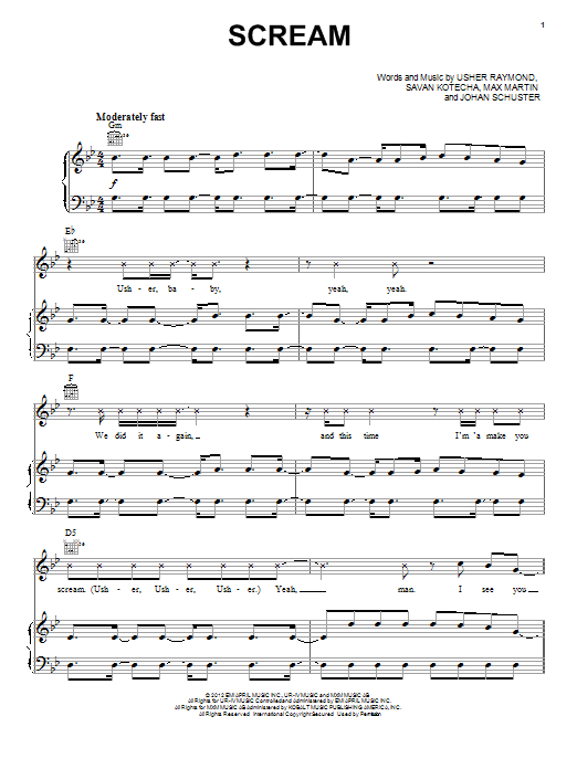 Download Usher Scream Sheet Music and learn how to play Piano, Vocal & Guitar (Right-Hand Melody) PDF digital score in minutes