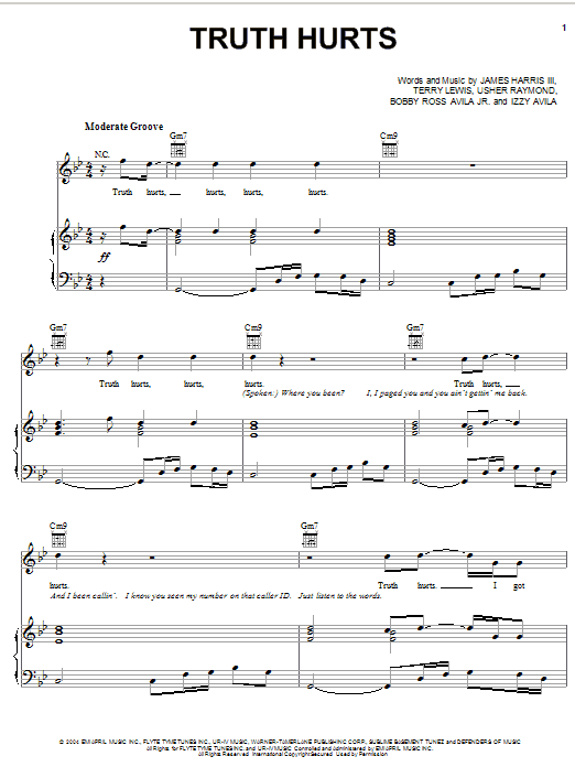 Download Usher Truth Hurts Sheet Music and learn how to play Piano, Vocal & Guitar (Right-Hand Melody) PDF digital score in minutes
