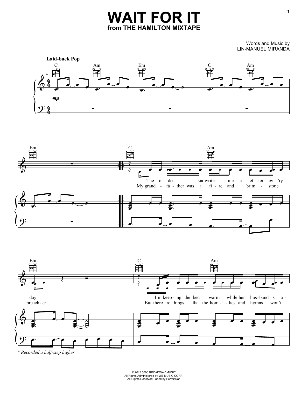 Download Lin-Manuel Miranda Wait For It Sheet Music and learn how to play Piano, Vocal & Guitar (Right-Hand Melody) PDF digital score in minutes