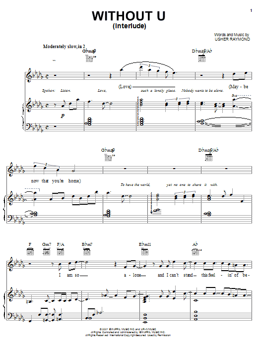 Download Usher Without U (Interlude) Sheet Music and learn how to play Piano, Vocal & Guitar (Right-Hand Melody) PDF digital score in minutes