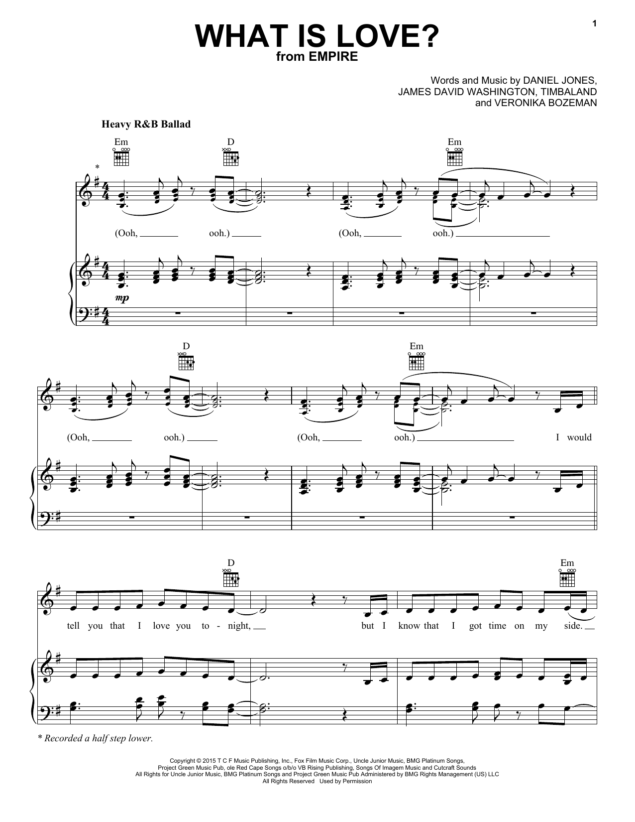 Download V/Veronika Bozeman What Is Love Sheet Music and learn how to play Piano, Vocal & Guitar (Right-Hand Melody) PDF digital score in minutes