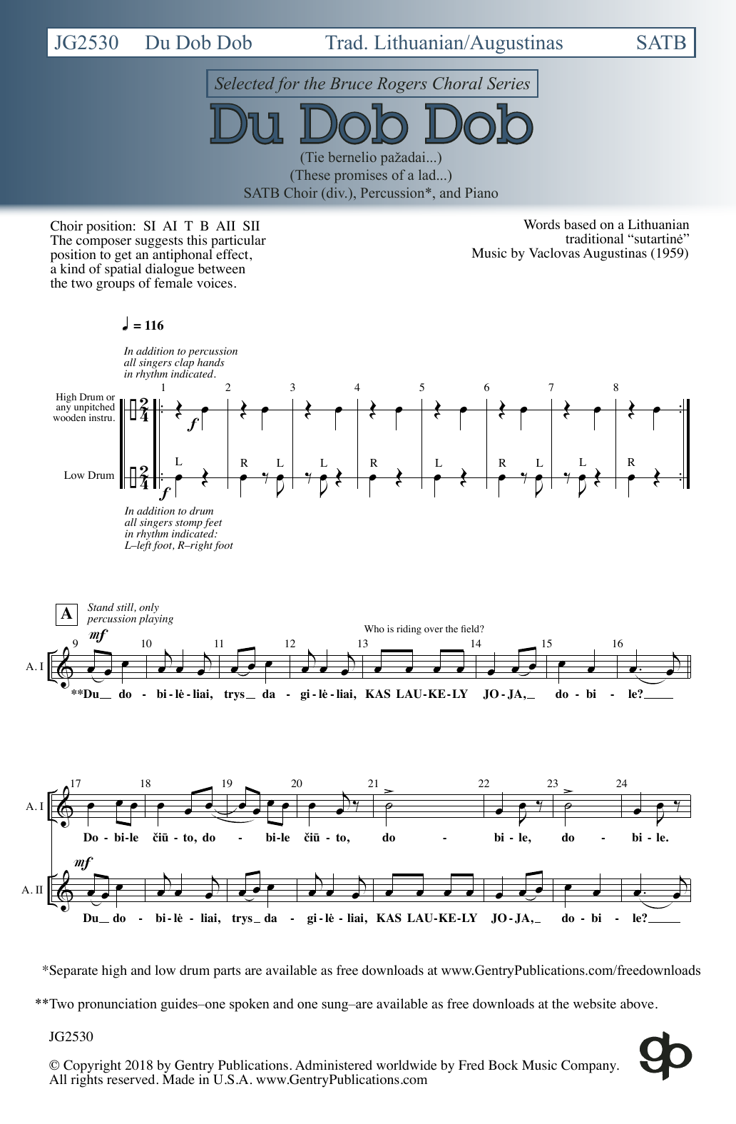 Download Vaclovas Augustinas Du Dob Dob Sheet Music and learn how to play SATB Choir PDF digital score in minutes