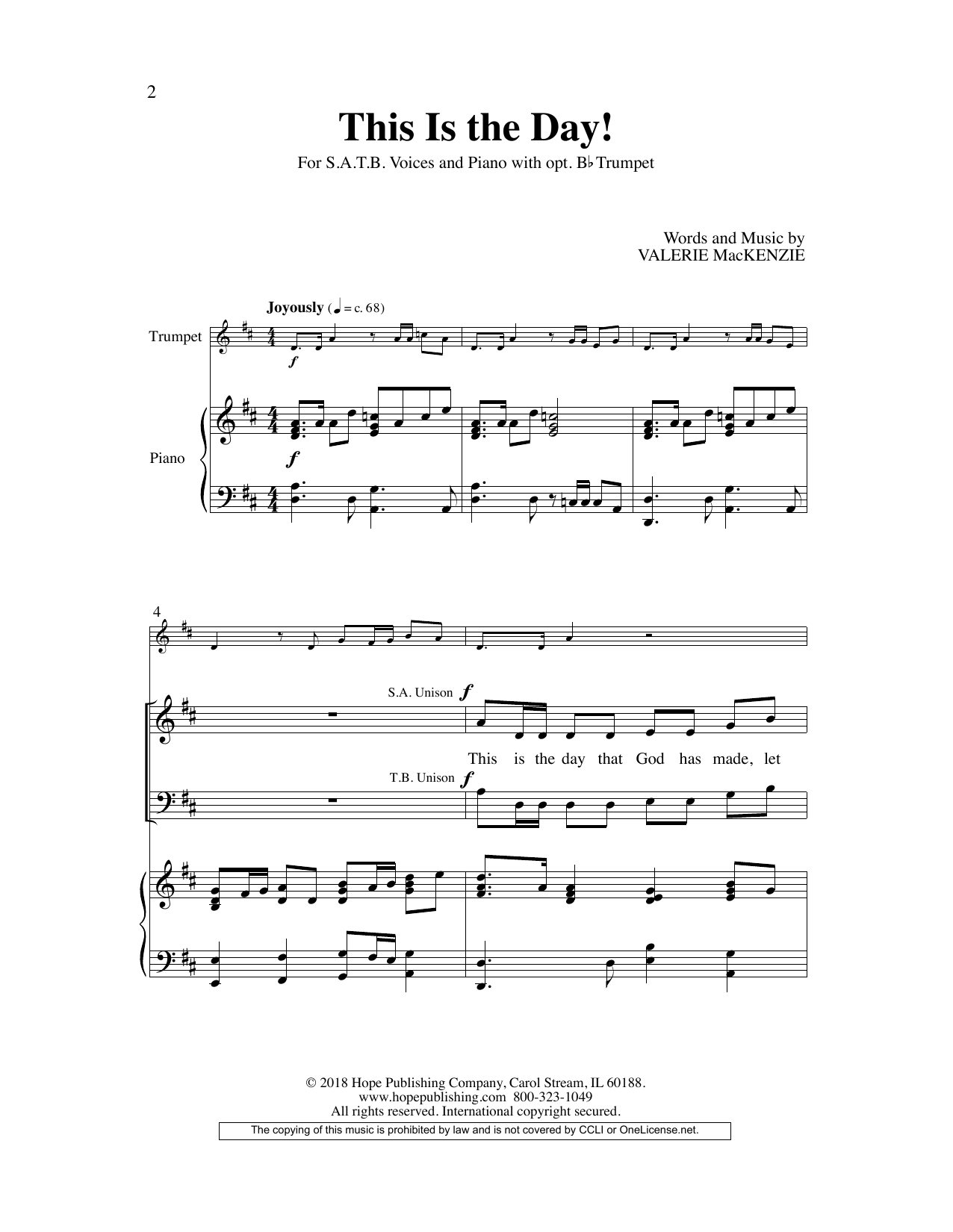 Download Valerie MacKenzie This Is the Day! Sheet Music and learn how to play SATB Choir PDF digital score in minutes