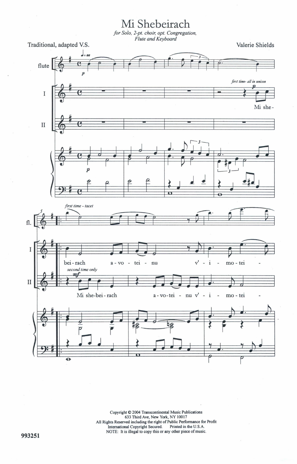 Download Valerie Shields Mi Shebeirach Sheet Music and learn how to play 2-Part Choir PDF digital score in minutes