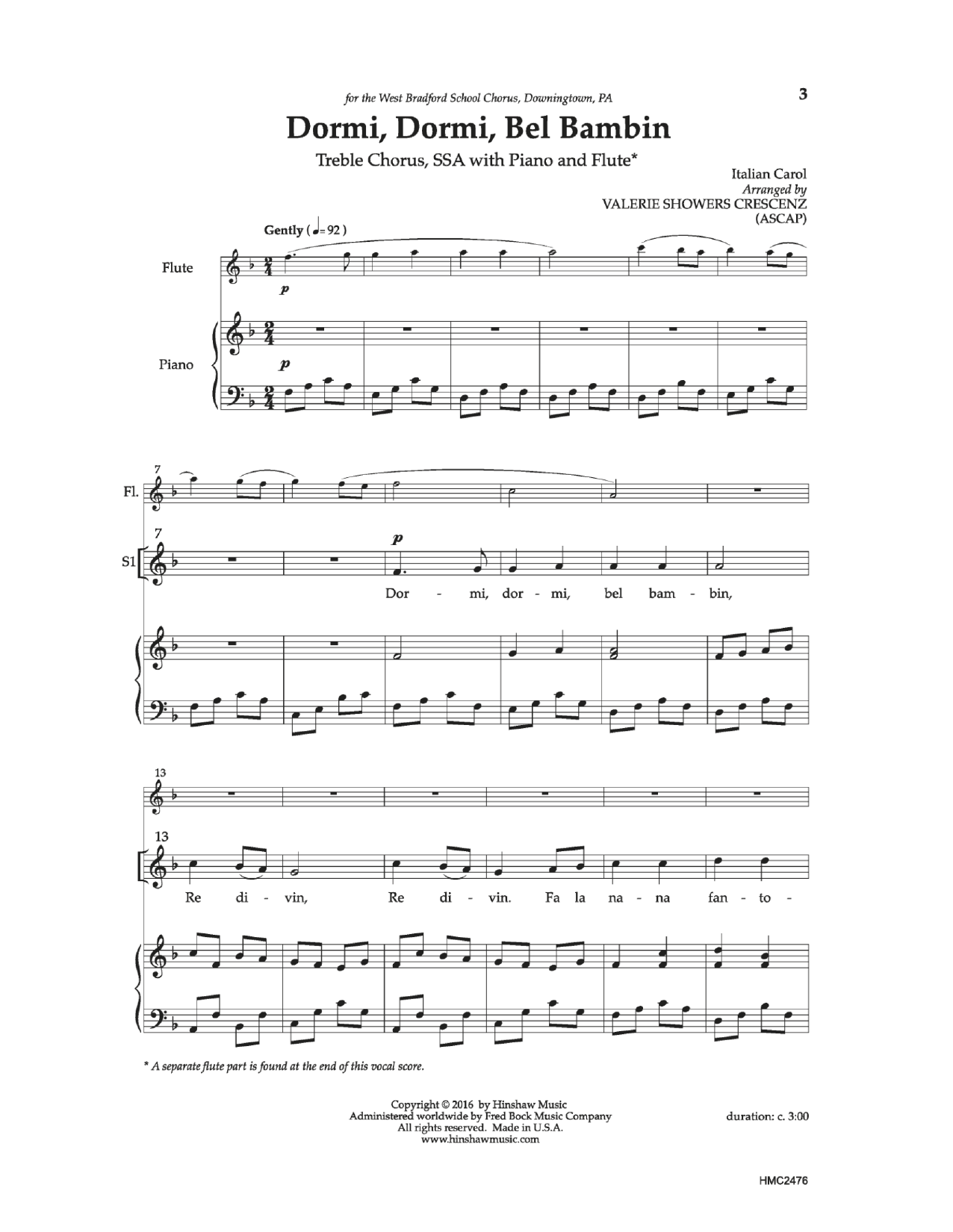 Download Valerie Showers Crescenz Dormi, Dormi, Bel Bambin Sheet Music and learn how to play SSA Choir PDF digital score in minutes