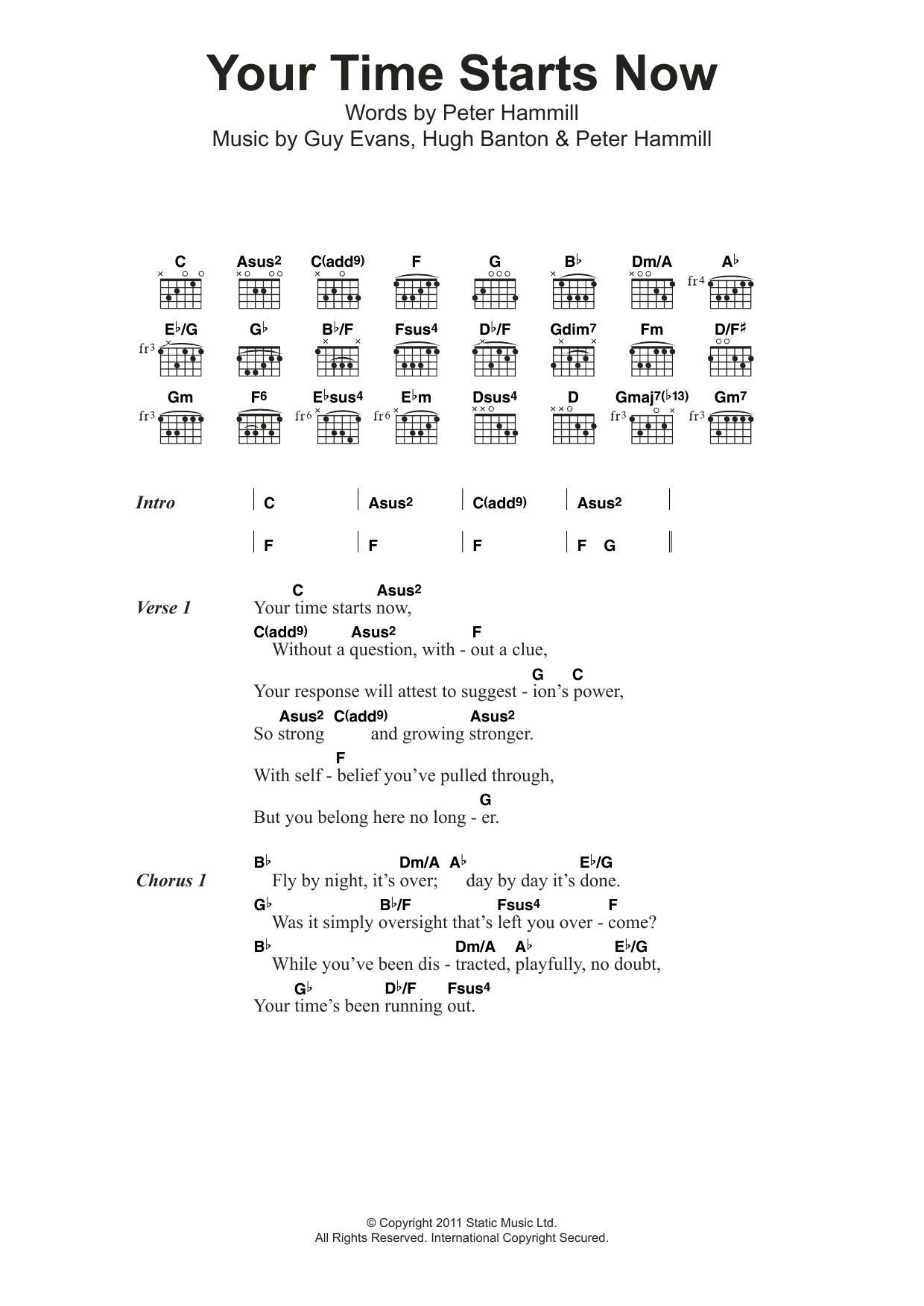 Download Van der Graaf Generator Your Time Starts Now Sheet Music and learn how to play Lyrics & Chords PDF digital score in minutes