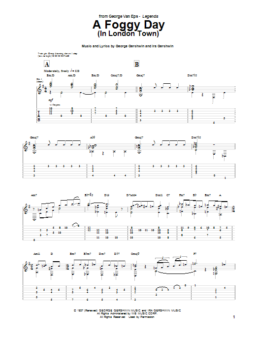 Download Van Eps, George A Foggy Day (In London Town) Sheet Music and learn how to play Guitar Tab PDF digital score in minutes