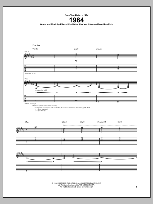 Download Van Halen 1984 Sheet Music and learn how to play Guitar Tab PDF digital score in minutes