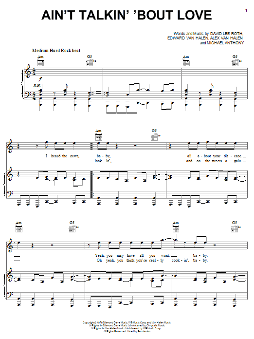 Download Van Halen Ain't Talkin' 'Bout Love Sheet Music and learn how to play Drums PDF digital score in minutes