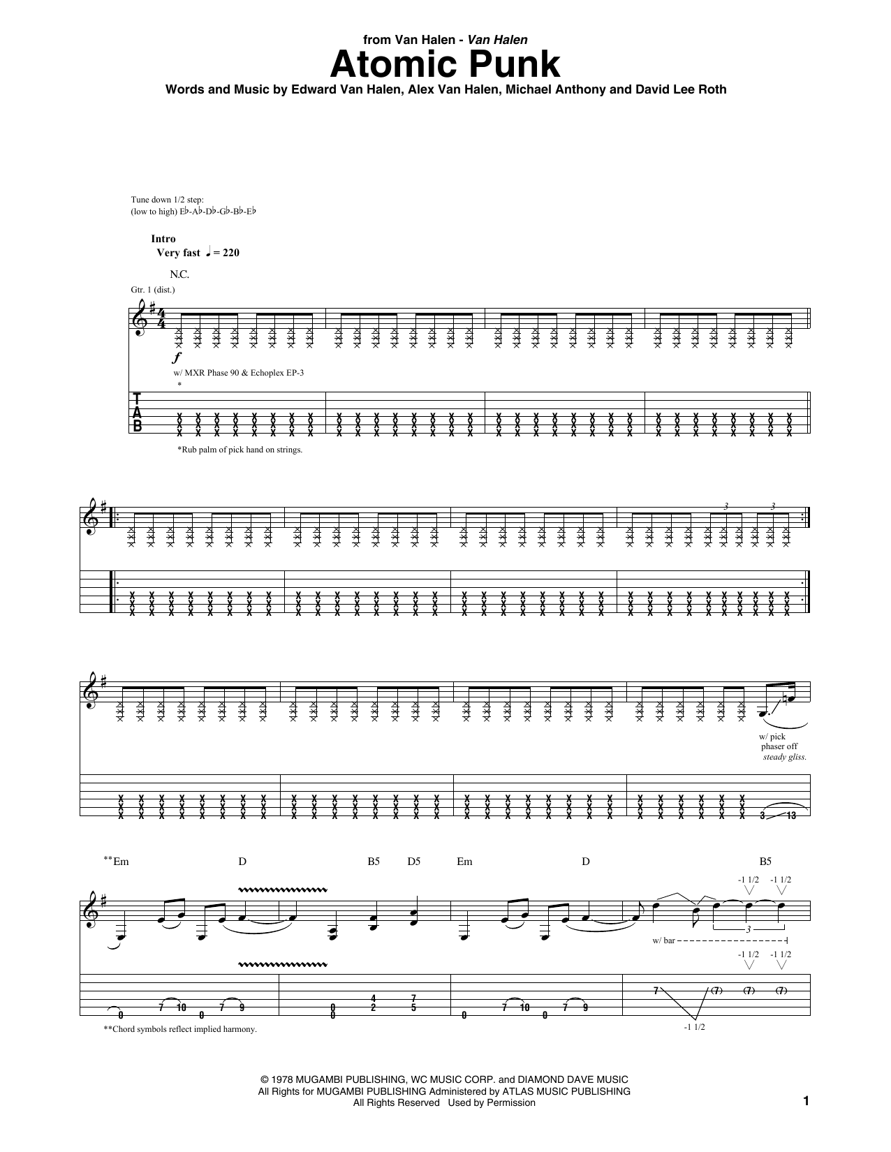 Download Van Halen Atomic Punk Sheet Music and learn how to play Guitar Tab PDF digital score in minutes