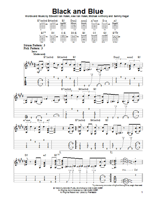 Download Van Halen Black And Blue Sheet Music and learn how to play Easy Guitar PDF digital score in minutes