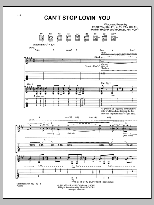 Download Van Halen Can't Stop Loving You Sheet Music and learn how to play Guitar Tab PDF digital score in minutes