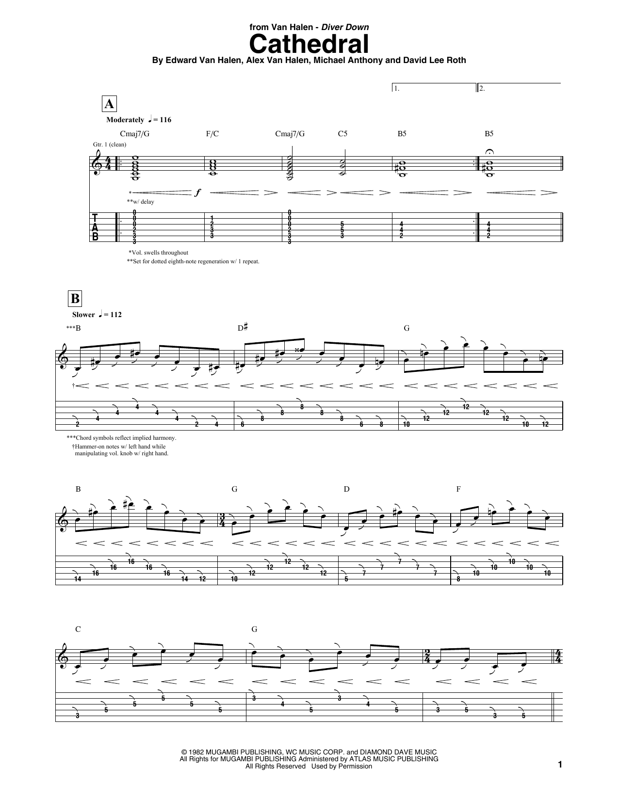 Download Van Halen Cathedral Sheet Music and learn how to play Guitar Tab PDF digital score in minutes