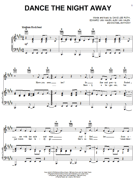 Download Van Halen Dance The Night Away Sheet Music and learn how to play Piano, Vocal & Guitar (Right-Hand Melody) PDF digital score in minutes
