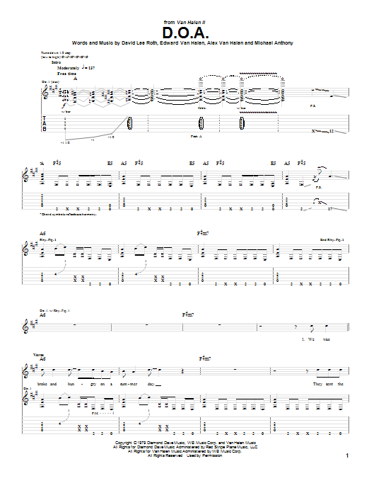 Download Van Halen D.O.A. Sheet Music and learn how to play Guitar Tab PDF digital score in minutes