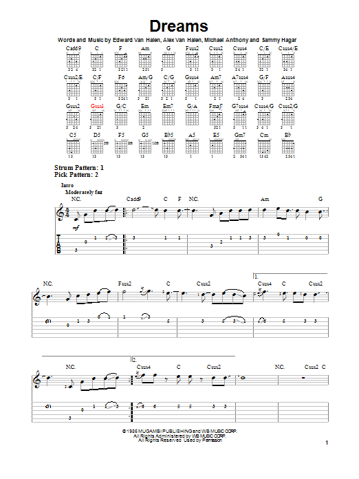 Download Van Halen Dreams Sheet Music and learn how to play Guitar Tab PDF digital score in minutes