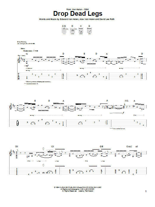Download Van Halen Drop Dead Legs Sheet Music and learn how to play Guitar Tab PDF digital score in minutes