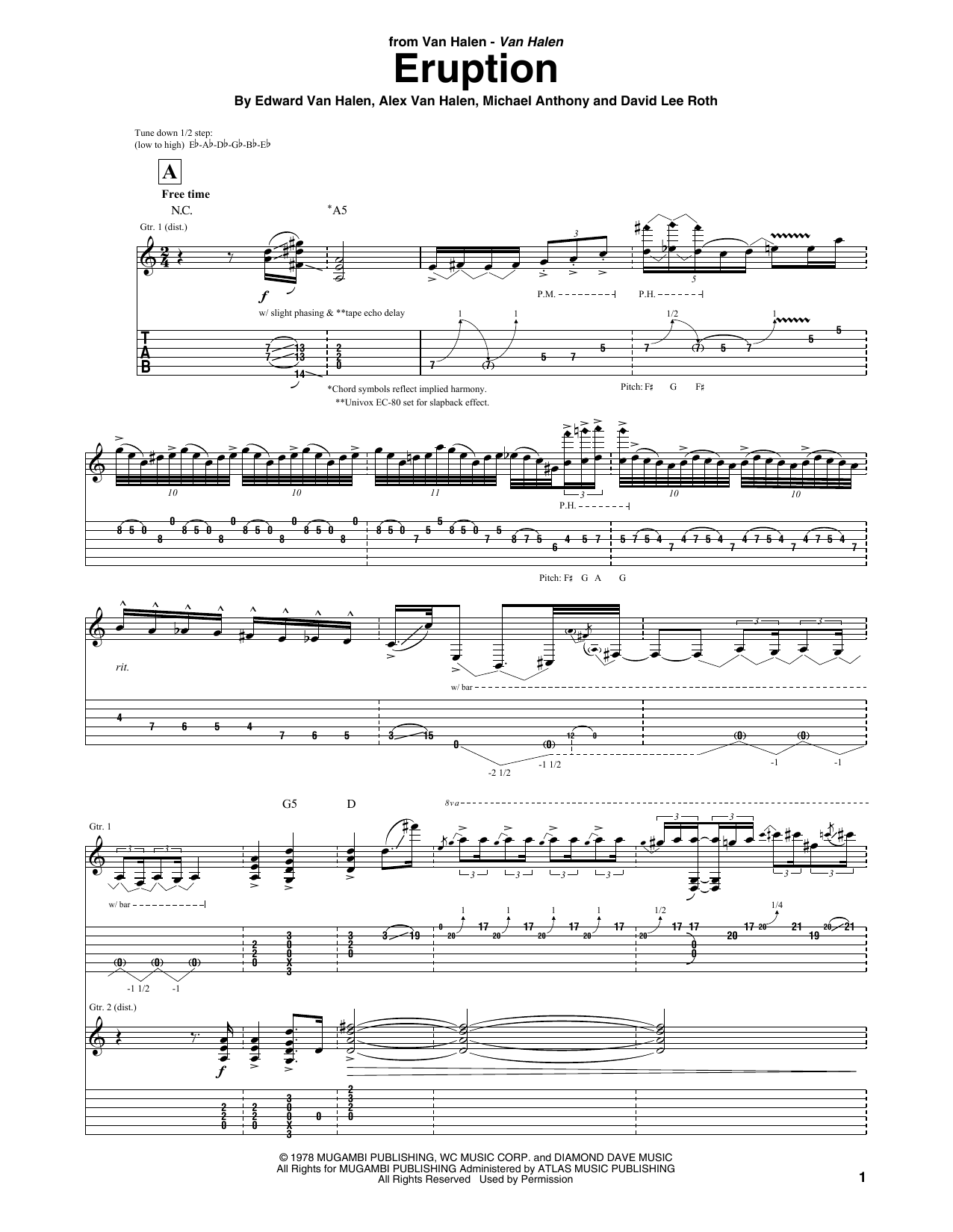 Download Van Halen Eruption Sheet Music and learn how to play Guitar Tab PDF digital score in minutes