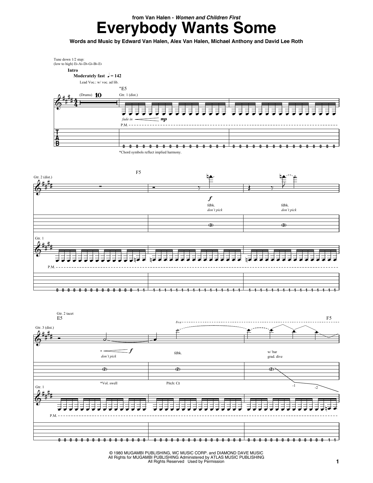 Download Van Halen Everybody Wants Some Sheet Music and learn how to play Guitar Tab PDF digital score in minutes
