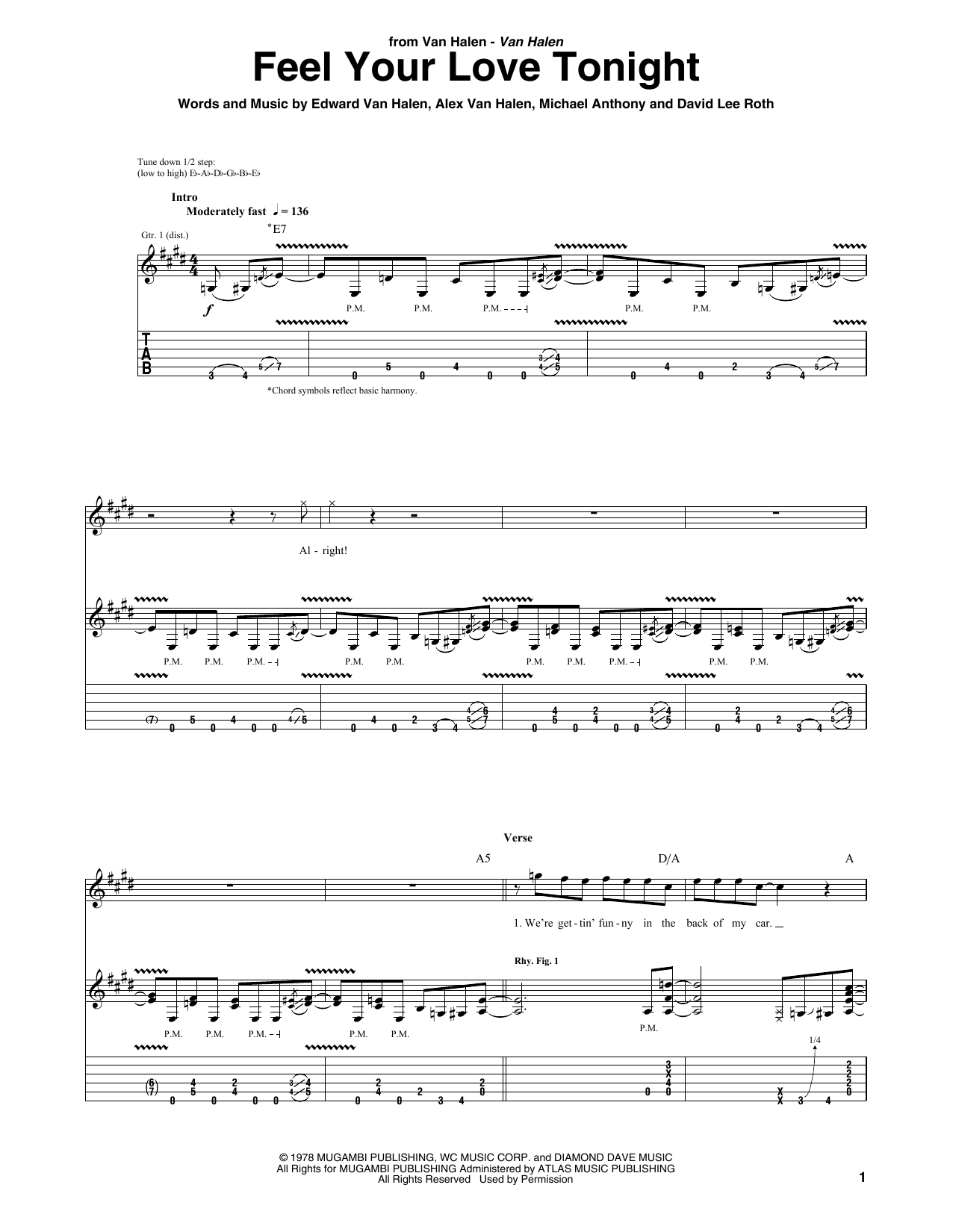 Download Van Halen Feel Your Love Tonight Sheet Music and learn how to play Guitar Tab Play-Along PDF digital score in minutes