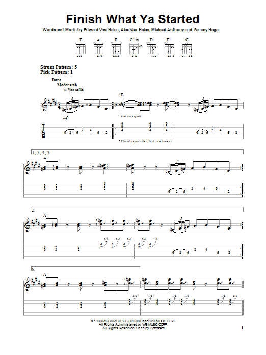 Download Van Halen Finish What Ya Started Sheet Music and learn how to play Easy Guitar Tab PDF digital score in minutes