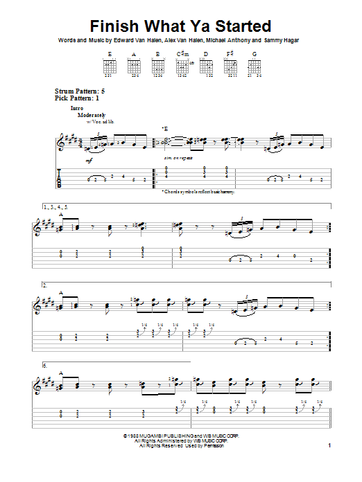 Download Van Halen Finish What Ya Started Sheet Music and learn how to play Guitar Tab PDF digital score in minutes